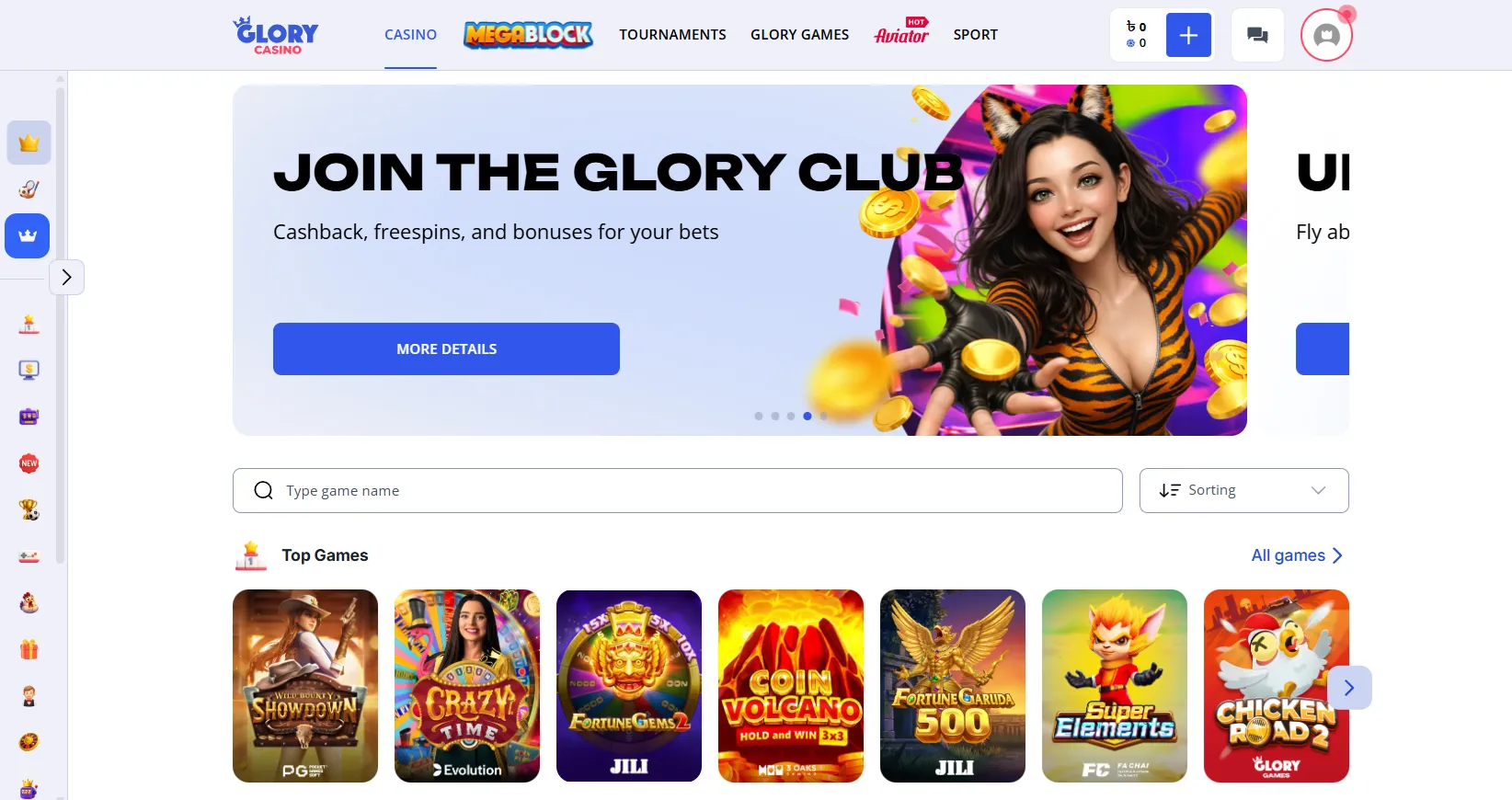 Platform overview and first impressions Glory Casino